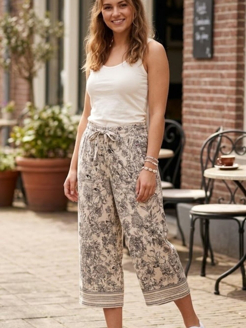 Tommy Hilfiger Linen Tropical Breeze Floral Print Wide Leg Pants, L Large
